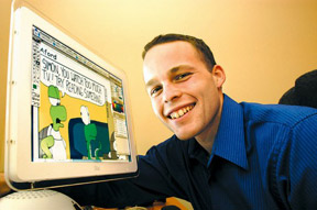 Aaron Riddle at his computer.