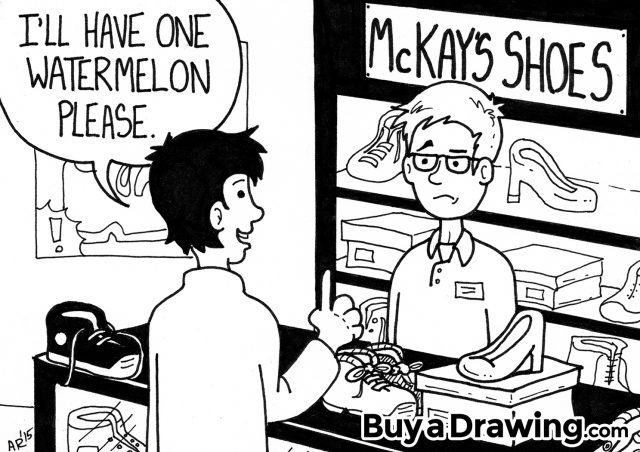 Cartoon Watermelon Shoe Store Drawing