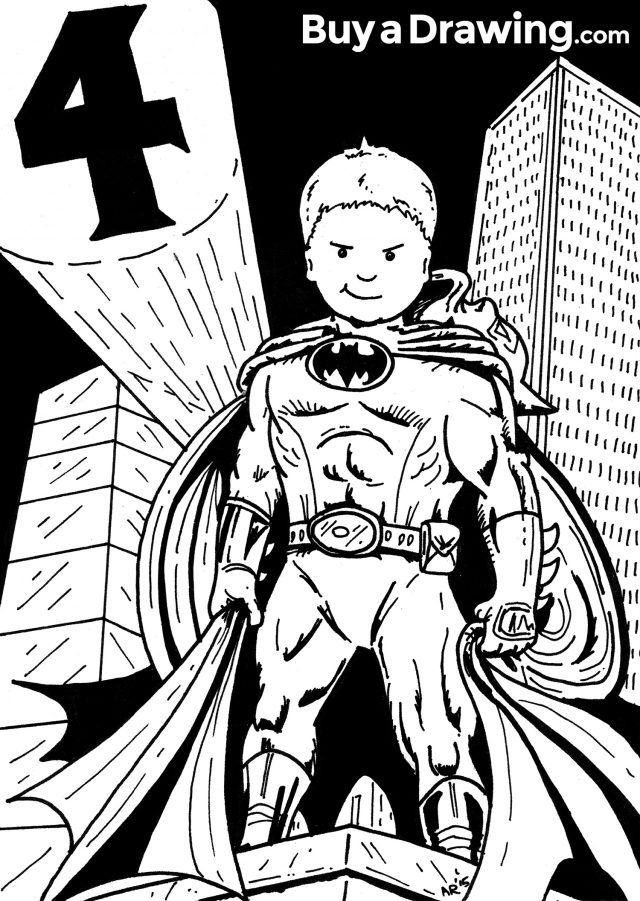 Batman Custom Cartoon Caricature of 4 Year Old