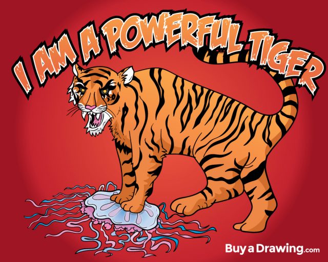 Digital Drawing of a Tiger Stomping on a Jellyfish