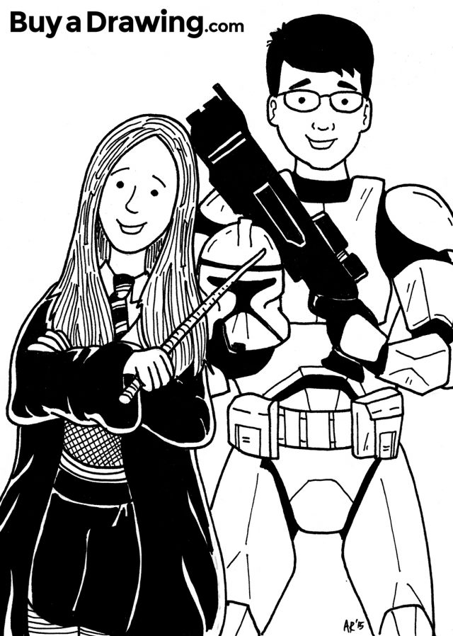 Star Wars Clone and Harry Potter Wizard Cartoon Caricature