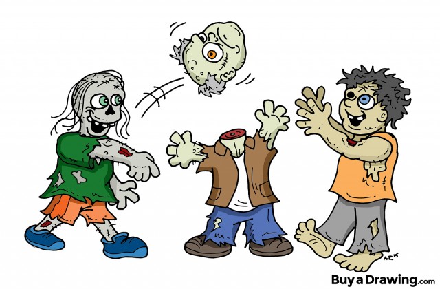 Cartoon Zombies Playing Keep Away