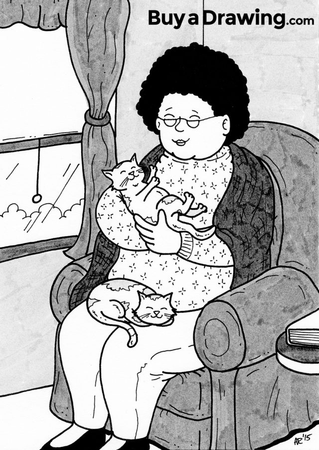 Drawing of My Aunt Franny with Kittens
