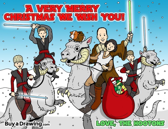 Star Wars Christmas Card Custom Cartoon Drawing