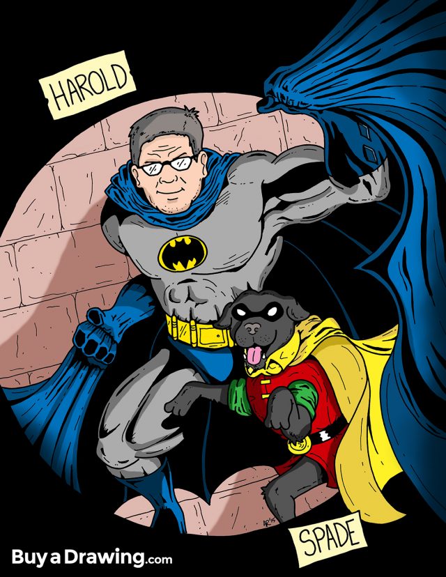 Batman Dad and Robin Dog Custom Cartoon Drawing