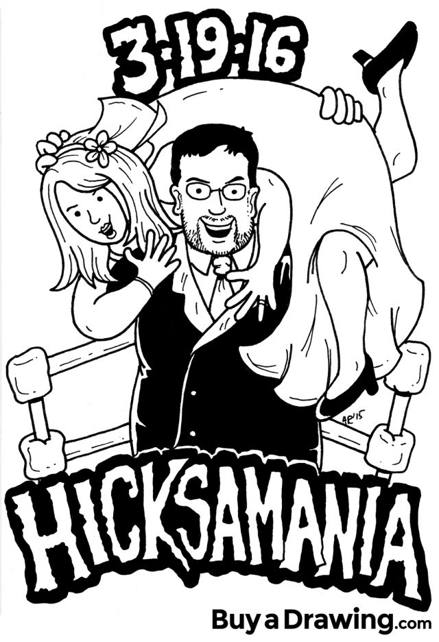 Cartoon Wedding Announcement with Wrestling Theme
