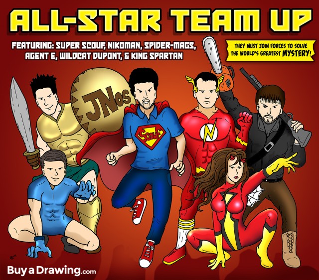 Custom Cartoon All-Star Superhero Group Drawing