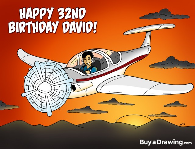 Custom Birthday Cartoon Drawing for David the Pilot