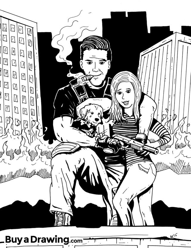 Superhero Family Portrait Caricature: The Punisher Theme