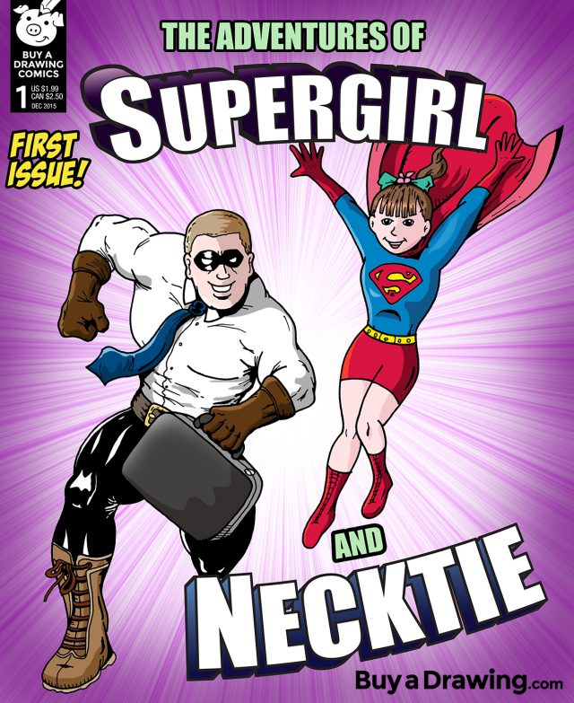 Custom Comic Book Cover Drawing: Supergirl and Necktie