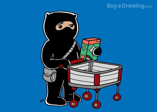 Grocery Shopping Ninja Cartoon Drawing