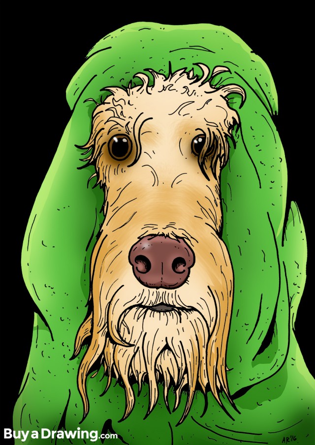Cartoon Drawing of a Dog in Towel…or Jedi Pooch?