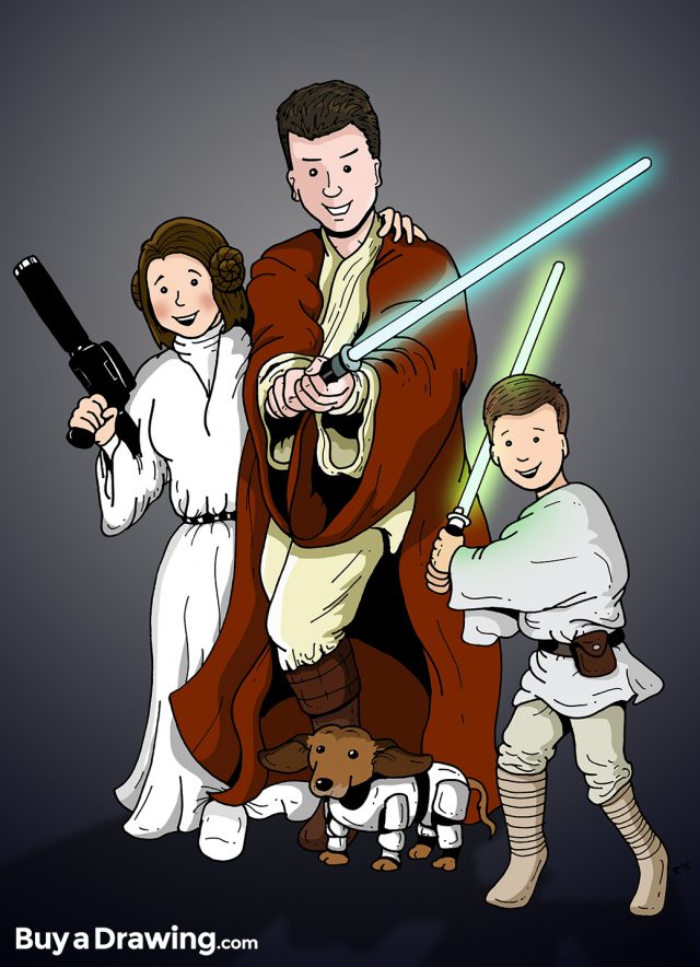 Star Wars Cartoon Family Portrait Drawing
