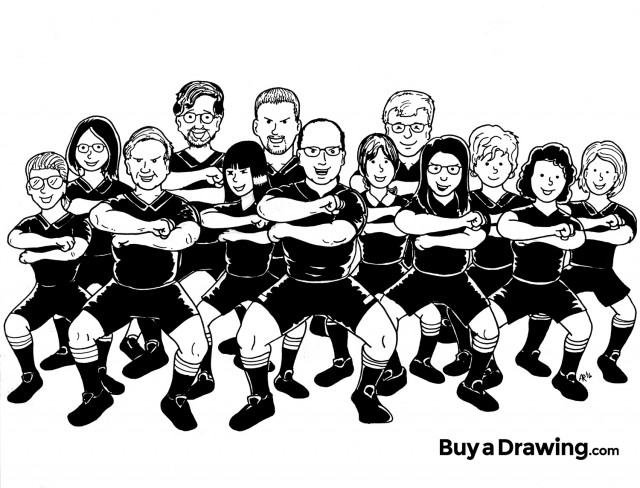 Group of Co-Workers Custom Cartoon Drawing: The Rugby Haka