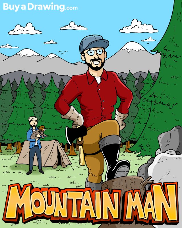 Cartoon Caricature of a Mountain Man Husband