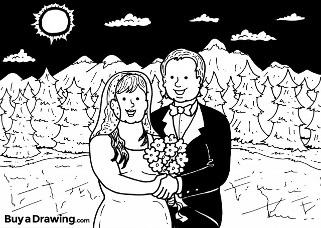 Wedding Bride and Groom Custom Cartoon Caricature Drawing