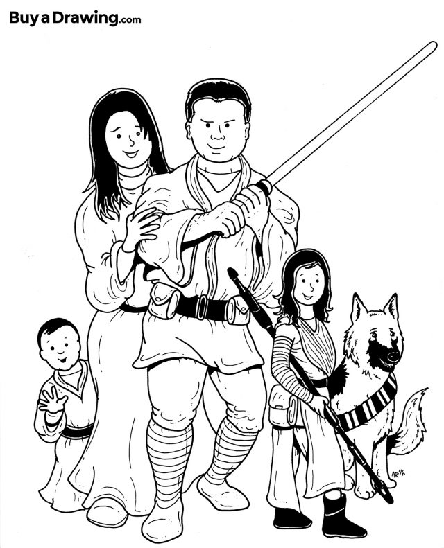 Star Wars Family Cartoon Caricature for a Birthday Gift