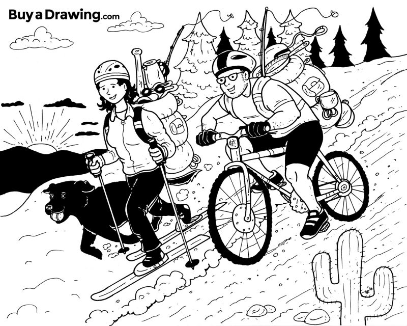 Outdoor couple custom cartoon drawing