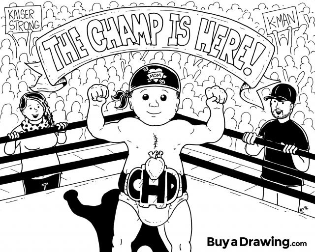 Wrestling Champion Baby Cartoon Drawing Caricature