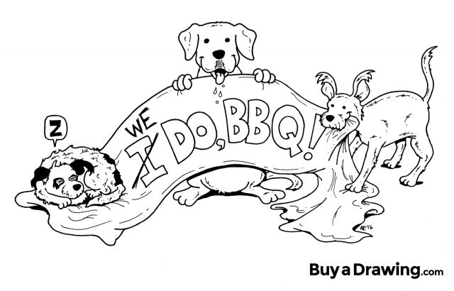 Cartoon Dog Custom Wedding Invitation – Three Dogs BBQ Drawing