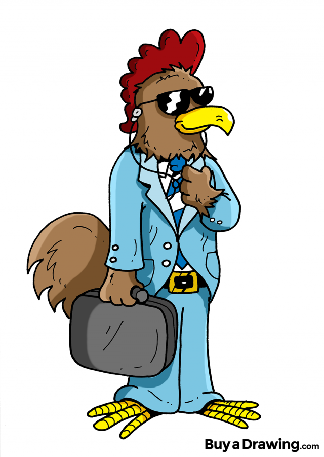 Cartoon Drawing of a Wall Street Business Chicken Rooster