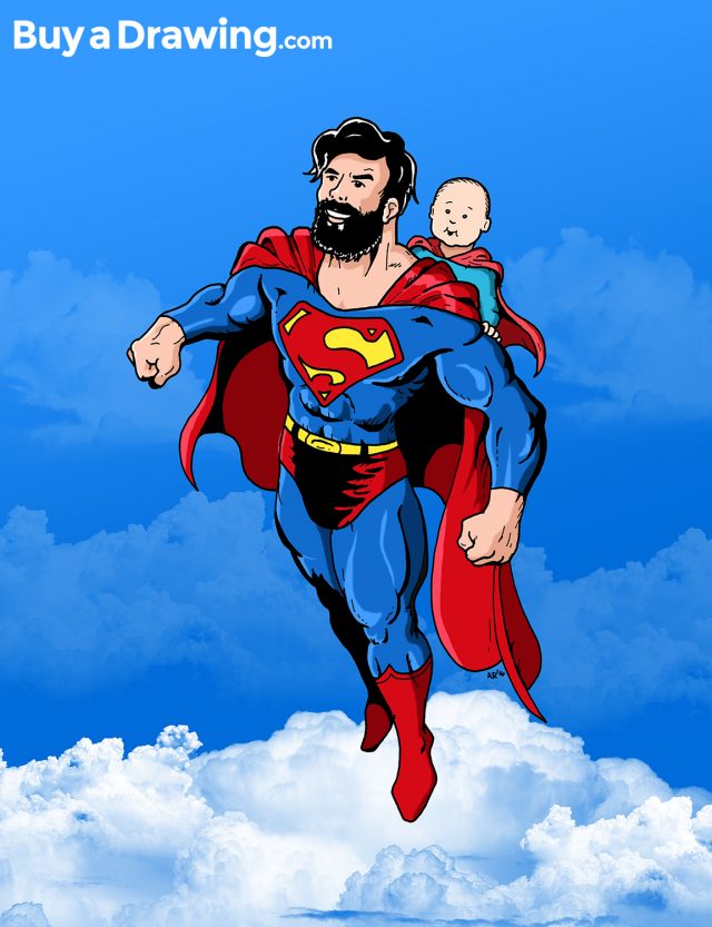 Superman Dad and Baby – A Custom Cartoon Drawing Gift