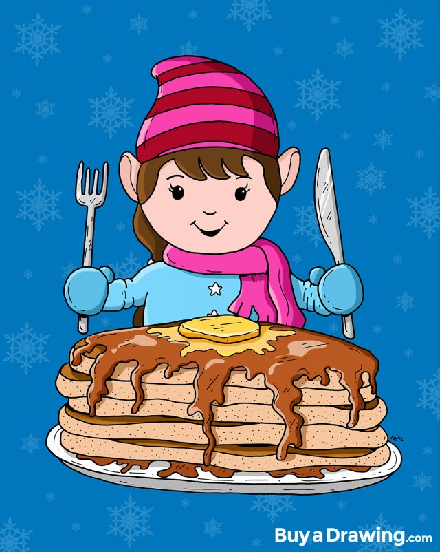 Clementine the Elf Cartoon Eating Pancakes