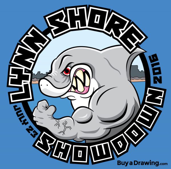 Cartoon Shark Wrestling Tournament Illustration Drawing