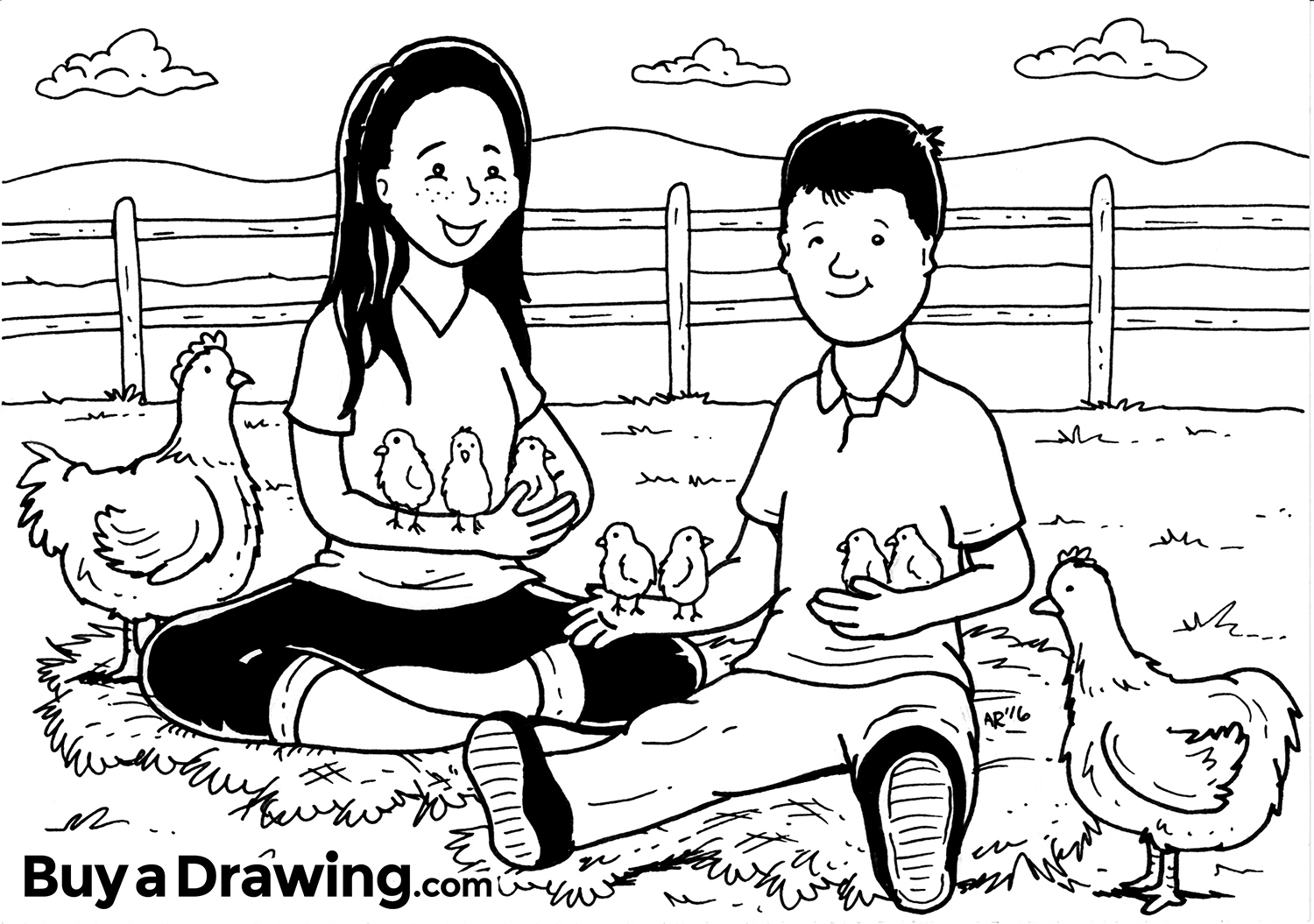 Custom Cartoon Portrait Drawing of a Sister and Brother