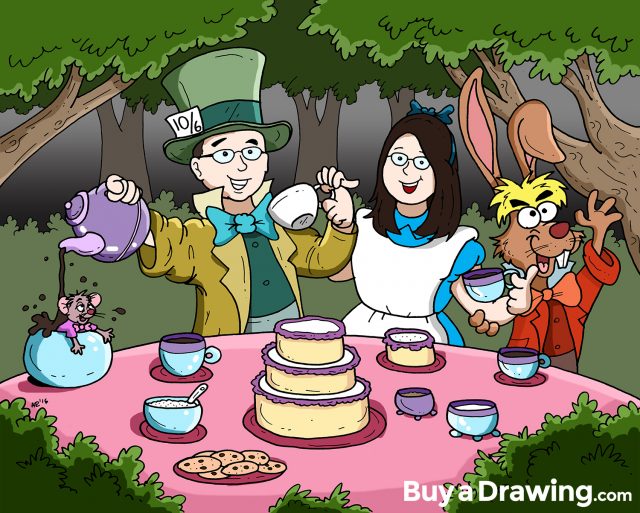 Alice in Wonderland Bridal Shower Cartoon Drawing Gift