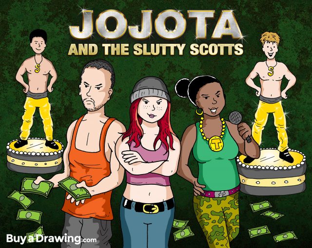 A Fun Cartoon Rap and Dance Group Cartoon Portrait Drawing