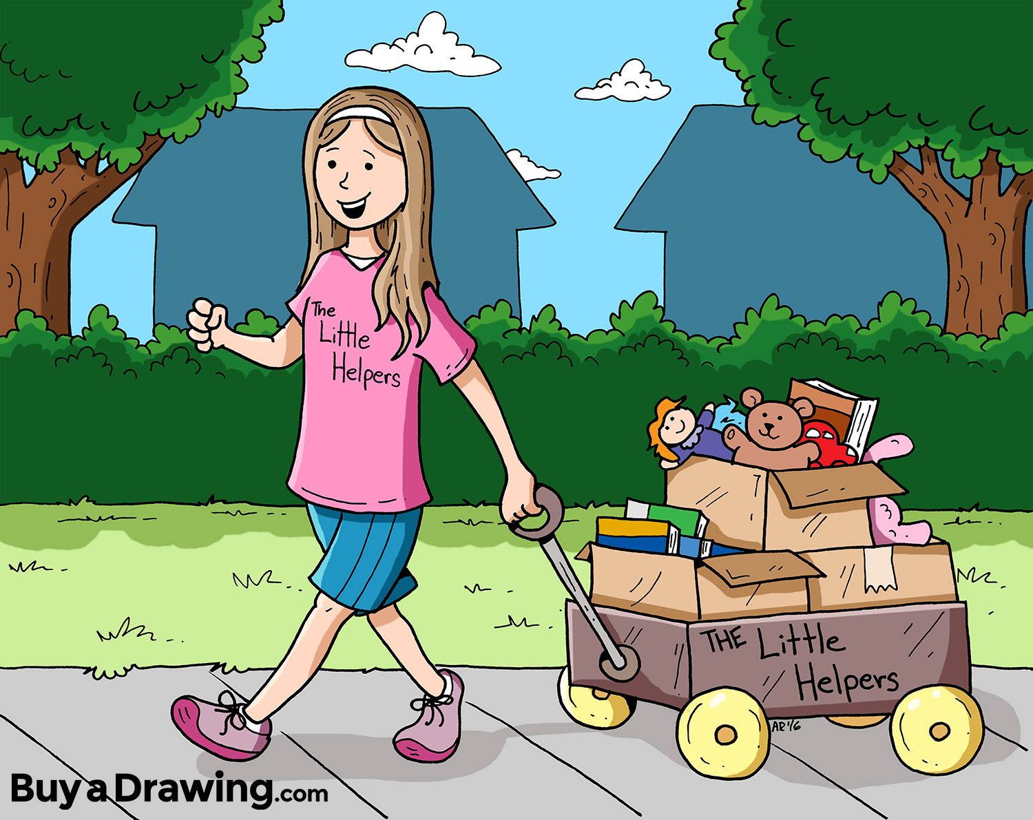Little Helpers Community Service Daughter Cartoon Drawing