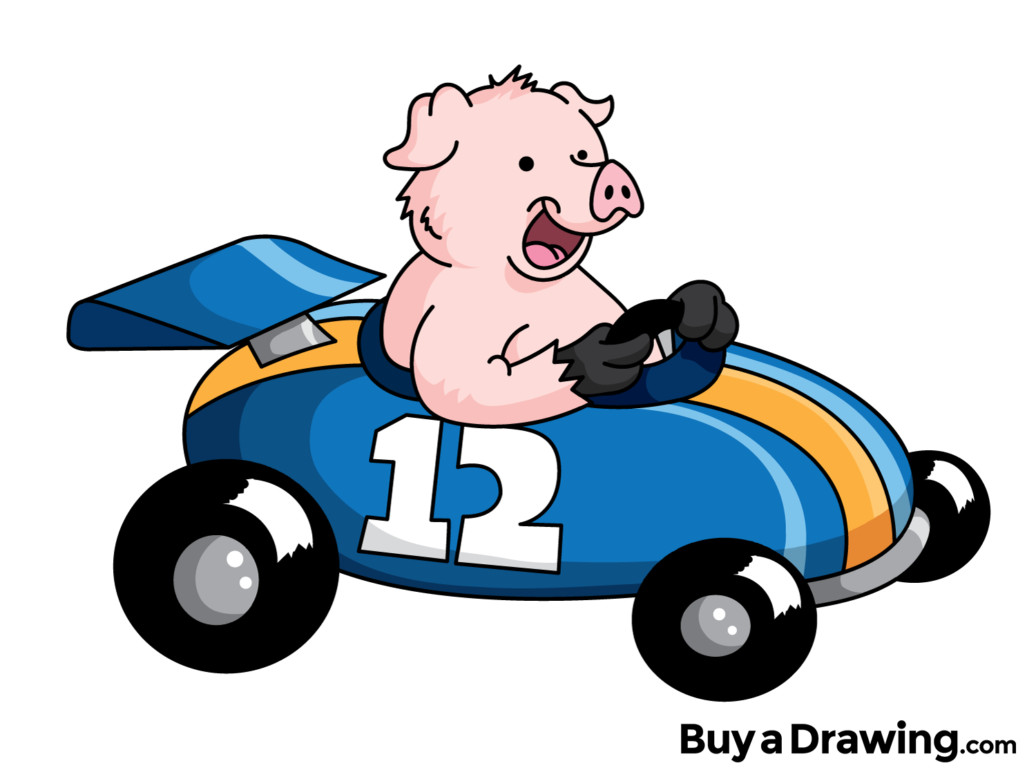 Cartoon Pig in a Race Car