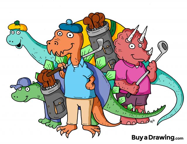 Cartoon Dinosaurs Golfing by Aaron Riddle