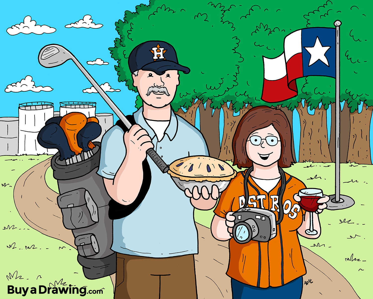 Cartoon Married Couple in Texas Cartoon Drawing