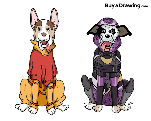 Dogs Drawn as Cartoon Video Game and Anime Characters