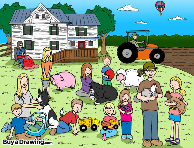 Cartoon Drawing Gift for a Babysitter on the Farm
