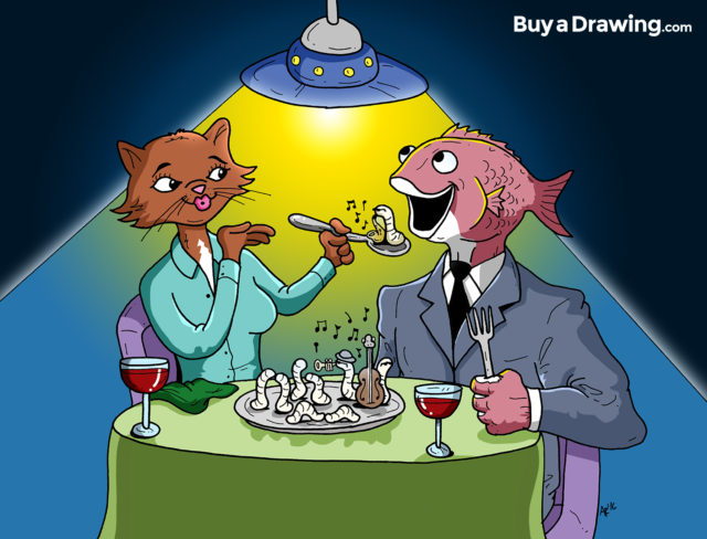 Business Cat and Business Fish Custom Cartoon Drawing