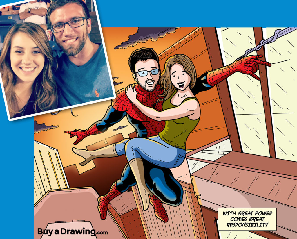 Boyfriend and Girlfriend Drawn as Spiderman and Mary Jane Before and After