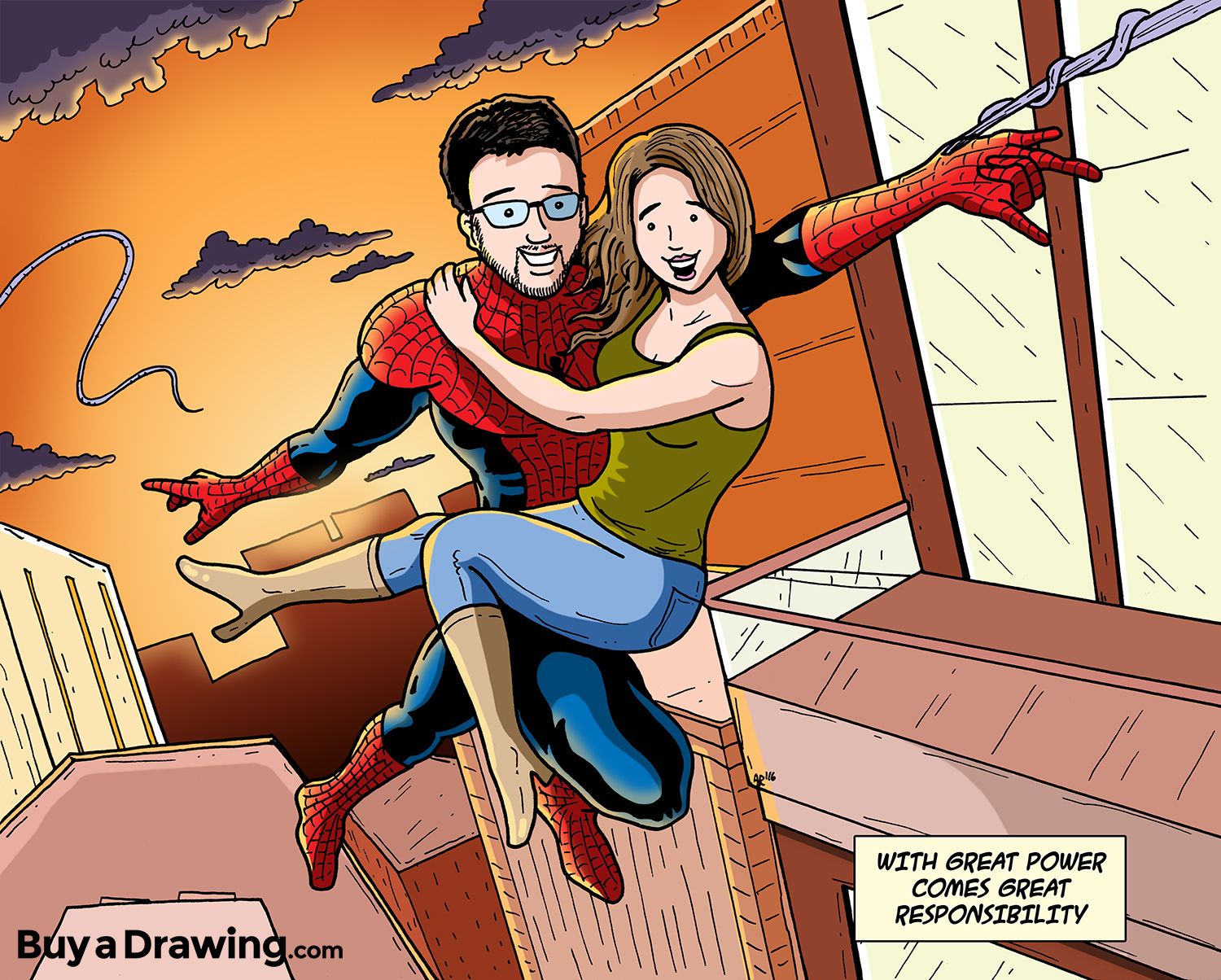 Boyfriend and Girlfriend Drawn as Spiderman and Mary Jane