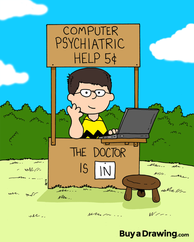Husband Computer Geek Drawn as Charlie Brown from Peanuts