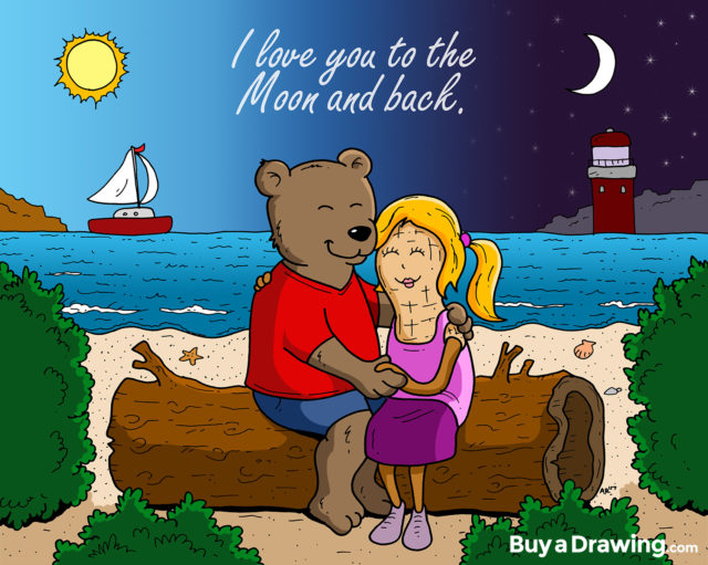 Cartoon Bear and Peanut Happy Anniversary Custom Drawing