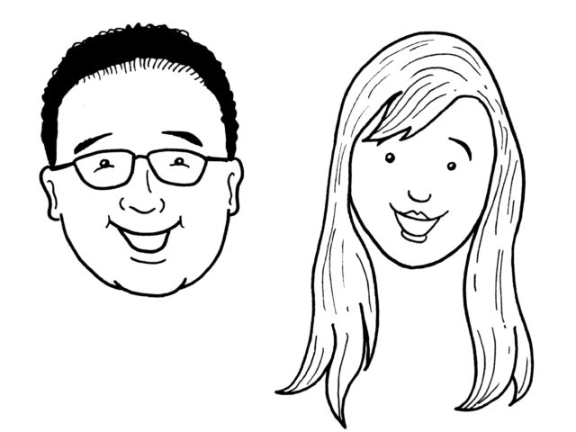 Cartoon Drawing of Bride and Groom Faces for a Bridal Shower