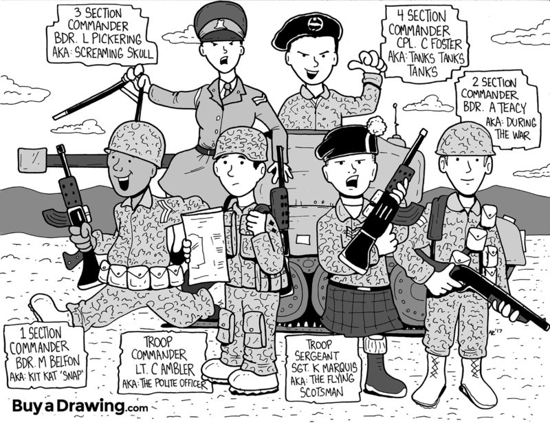 Cartoon Drawing of Army Team Members - A Custom Gift