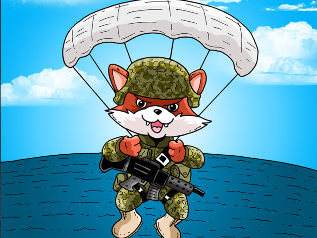 Parachuting Cartoon Fox Military / Army Cartoon Drawing