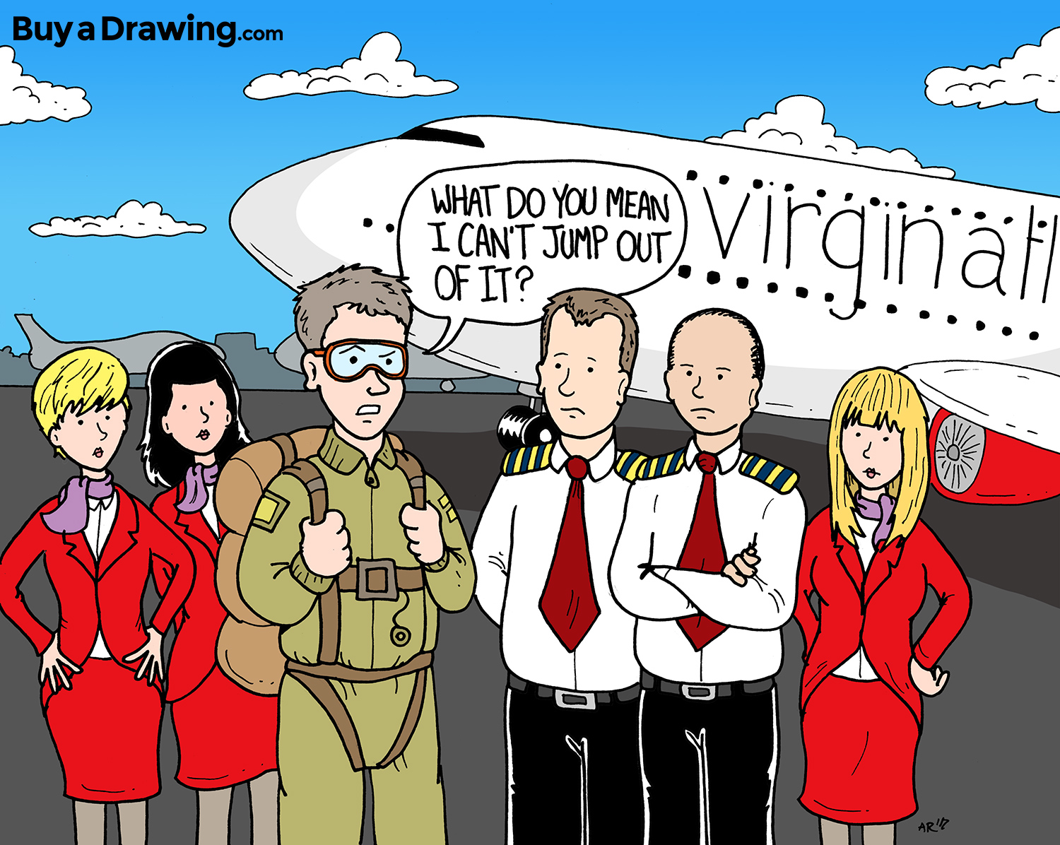 Airline Pilot Cartoon Gift Drawing for Virgin Atlantic